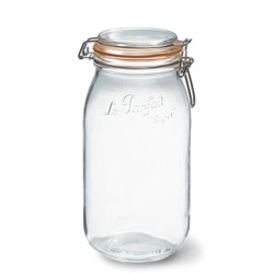 Econovo® Lot de 3 bocaux de conservation en verre avec couvercle strié  (1000 ml) - Empilables et hermétiques - Avec motif rainuré - Pour aliments